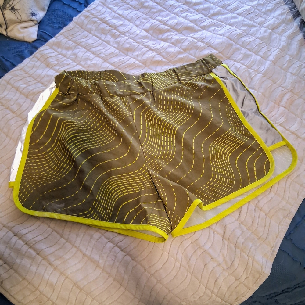 Women's Green and Yellow Athletic Shorts